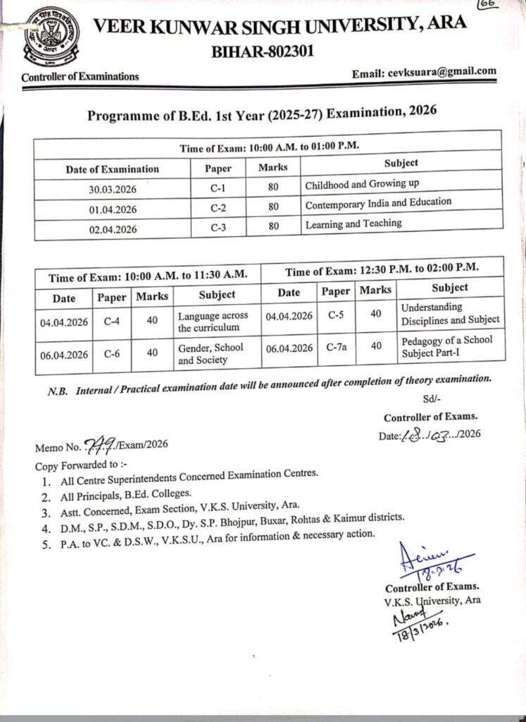 VKSU BED 1st Year Exam Program 2026
